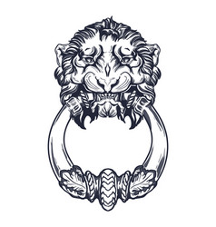 Lion Head Door Knocker Hand Drawn