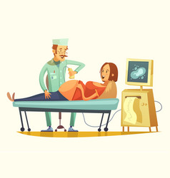 Pregnancy Ultrasound Screening Retro Cartoon