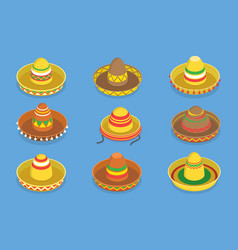 3d Isometric Flat Set Of Mexican Hats