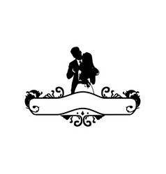 Wedding Couple Silhouette With Retro Banner Design