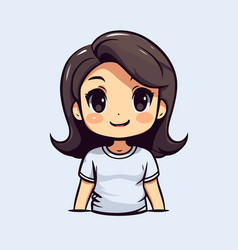 Cute Little Girl With Long Hair Cartoon Style