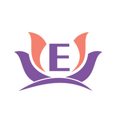 Letter E Logo With Lotus Flower Design Symbol