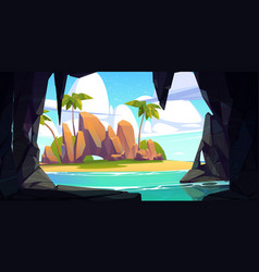 Tropical Island Seen From Dark Cave