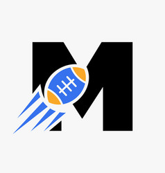 Letter M Rugby Logo Concept With Moving Rugby