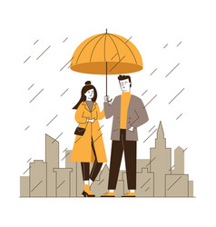 Couple Standing Under Umbrella In Street On Rainy