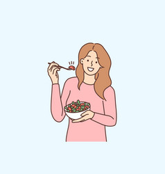 Smiling Woman Eating Salad