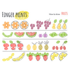 Finger Prints Art Fruits Set Scheme For Drawing