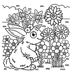 Spring Rabbit And Flowers Coloring Page For Kids