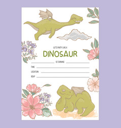 Dino Invites Birthday Flat Style Cartoon Banner