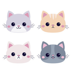 Cat Face Head Round Icon Set Different Breeds