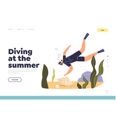 Summer Diving Concept Of Landing Page With Man