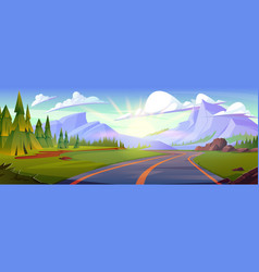 Summer Mountain Road Landscape Cartoon