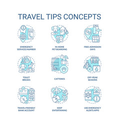 Travel Tips Turquoise Concept Icons Set