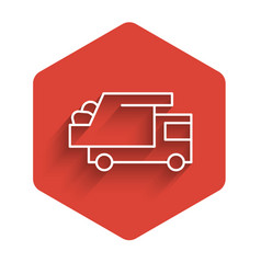 White Line Garbage Truck Icon Isolated With Long