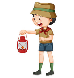 Camping Boy Holding Gas Lantern