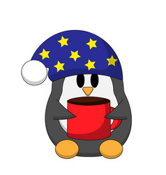 Cartoon Cute Sleep Penguin With Cup In Color