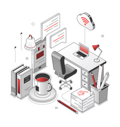 Working Online - Isometric Black And Red Line