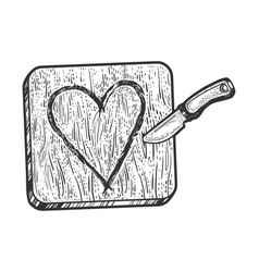 Heart Symbol Carved With Knife In Wood Sketch