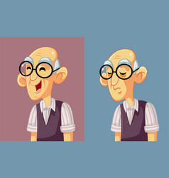 Elderly Older Man Feeling Happy And Sad Cartoon