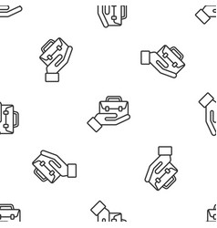 Grey Line Hand Holding Briefcase Icon Isolated