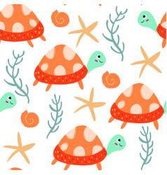 Seamless Pattern With Turtle And Sea Life