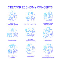 Creator Economy Blue Gradient Concept Icons Set