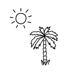 Line Sketch Of Palm Tree And Sun Cute Doodle