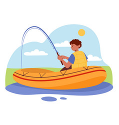 Boy Fisherman On Boat Concept