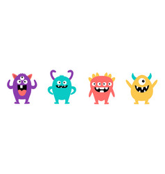 Cute Monster Set Line Happy Halloween Colorful