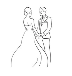 Line Art Wedding Couple In Love Holding Hand