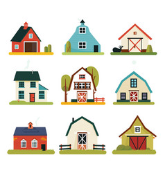 Collection Nine Cartoon Farmhouses Barns Varied