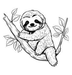 Cute Cartoon Sloth On A Tree Branch