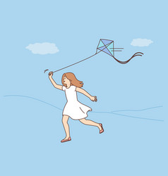 Smiling Girl Running With Kite