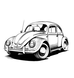 Retro Car Hand Drawn Sketch In Doodle Style