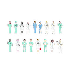 Set Various Female Doctors On White Background