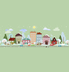 Winter Seamless Cityscape With Whimsical Houses