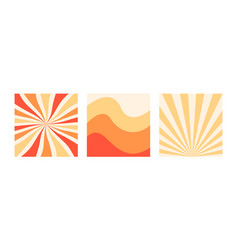 Set Of Wavy And Sun Rays Backgrounds In Warm Retro