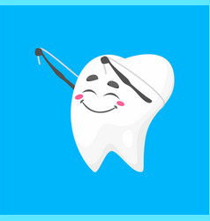 Cartoon Tooth Character With Dental Floss