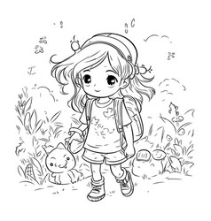 Cute Little Girl With A Backpack Walking