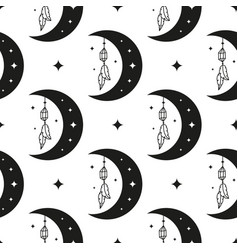 Seamless Pattern With Crescents Crystals