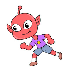 Red Alien Is Running After Doodle Icon Image