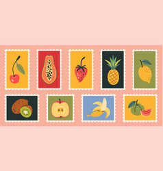 Cute Hand-drawn Post Stamps With Exotic Tropical