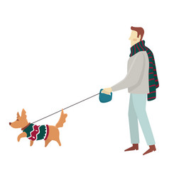 Man Walking With Dog On Leash In Similar Colored