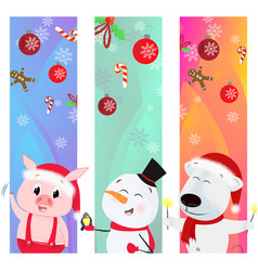 Merry Xmas Greeting Poster With Cartoon Trio