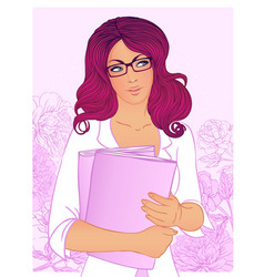 Young Attractive In Eyeglasses Woman Holding Books