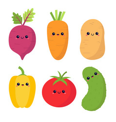 Vegetable Icon Set Cute Cartoon Kawaii Character