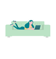 Woman Using Laptop On Sofa