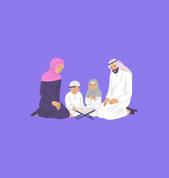 Arabic Muslim Family With Children Praying Flat