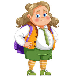 Cheerful Young Girl With Backpack And School