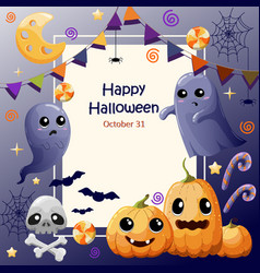 Halloween Card With Ghosts Pumpkins Candies